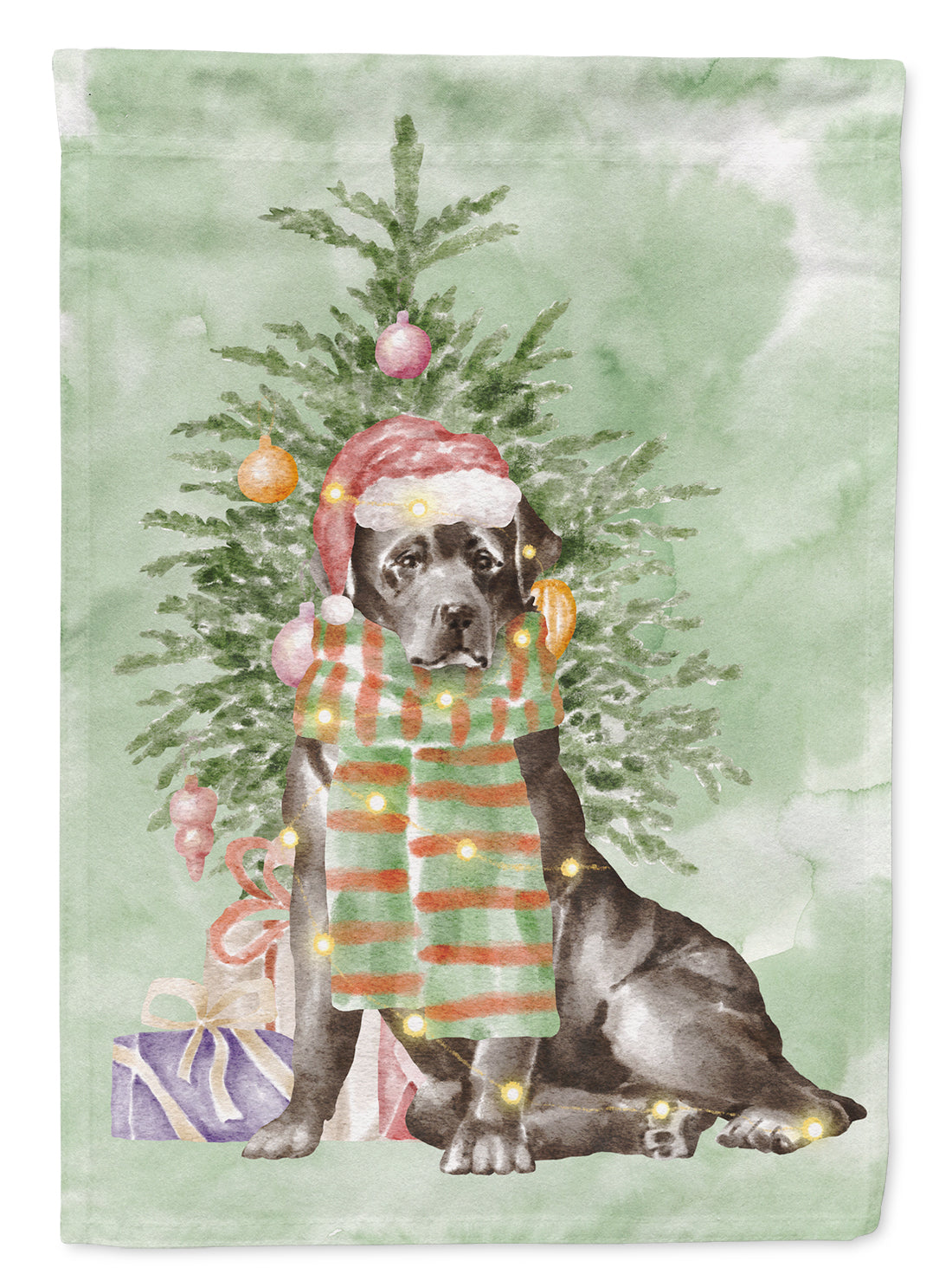 Labrador Retriever Black Christmas Presents and Tree House Flag 28x40 Porch Sleeve Pole Decorative Outside Yard Banner Artwork Wall Hanging, Polyester
