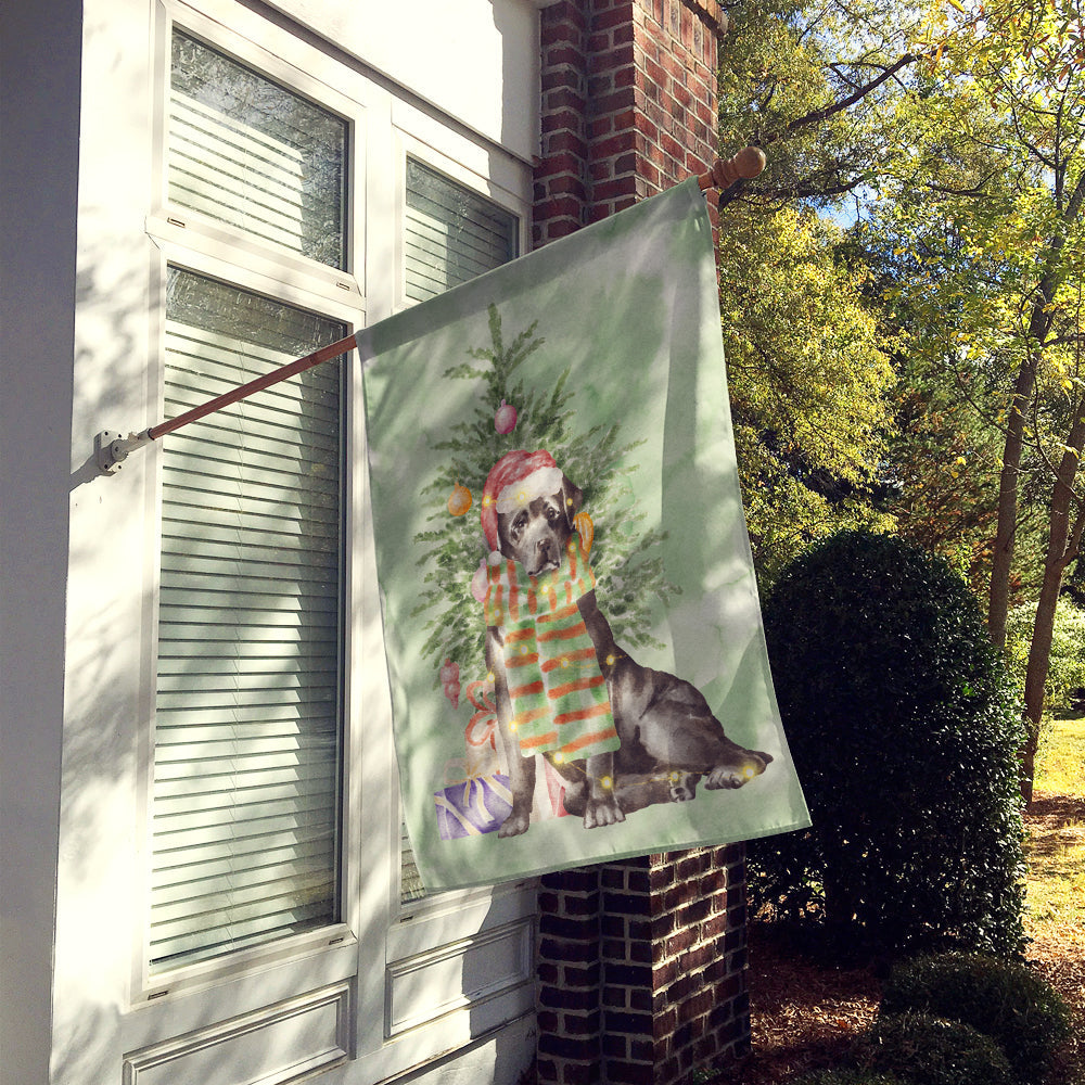 Labrador Retriever Black Christmas Presents and Tree House Flag 28x40 Porch Sleeve Pole Decorative Outside Yard Banner Artwork Wall Hanging, Polyester
