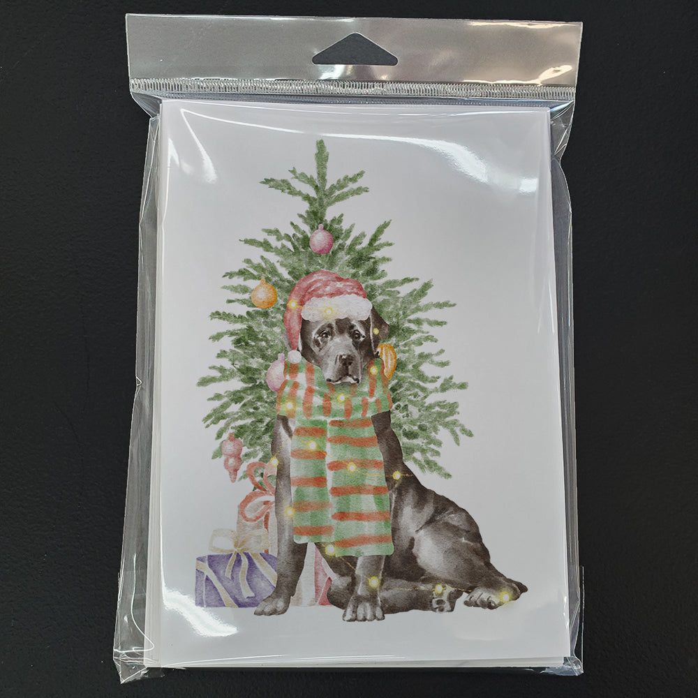 Labrador Retriever Black Christmas Presents and Tree Greeting Cards Pack of 8 Blank Cards with Envelopes Whimsical A7 Size 5x7