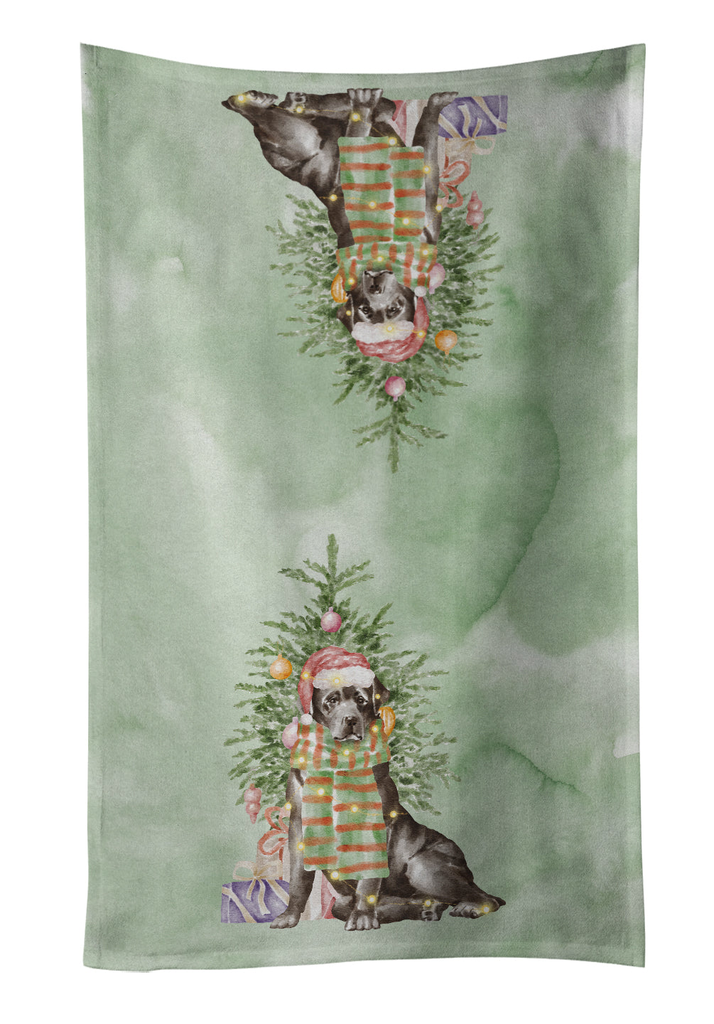 Labrador Retriever Black Christmas Presents and Tree Kitchen Towel Velour Plush Front and Cotton Loop Back Machine Washable