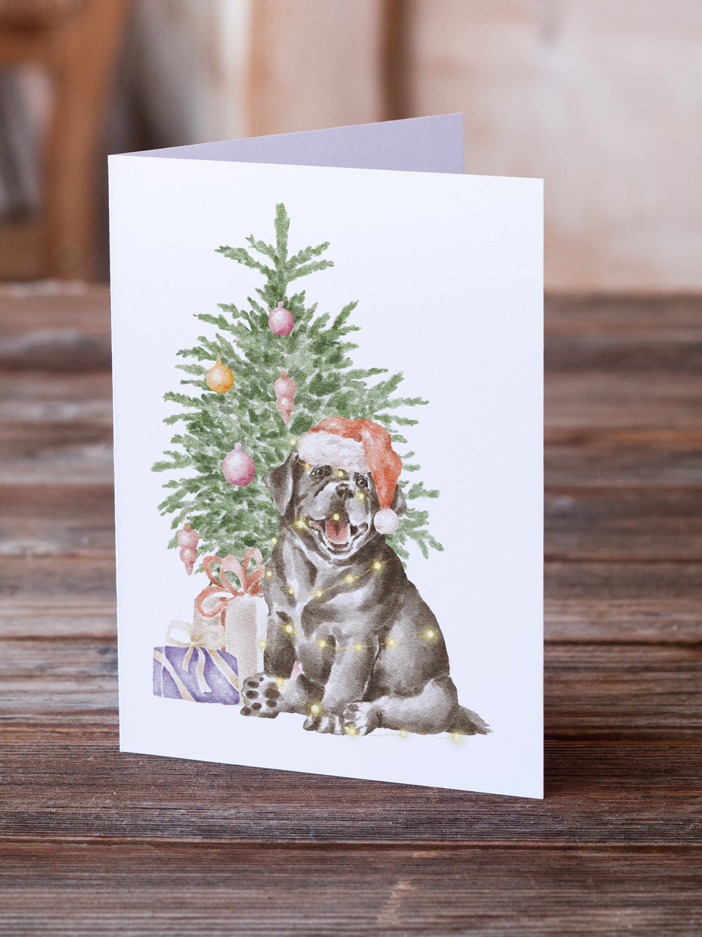 Labrador Retriever Black Puppy Christmas Presents and Tree Greeting Cards Pack of 8 Blank Cards with Envelopes Whimsical A7 Size 5x7