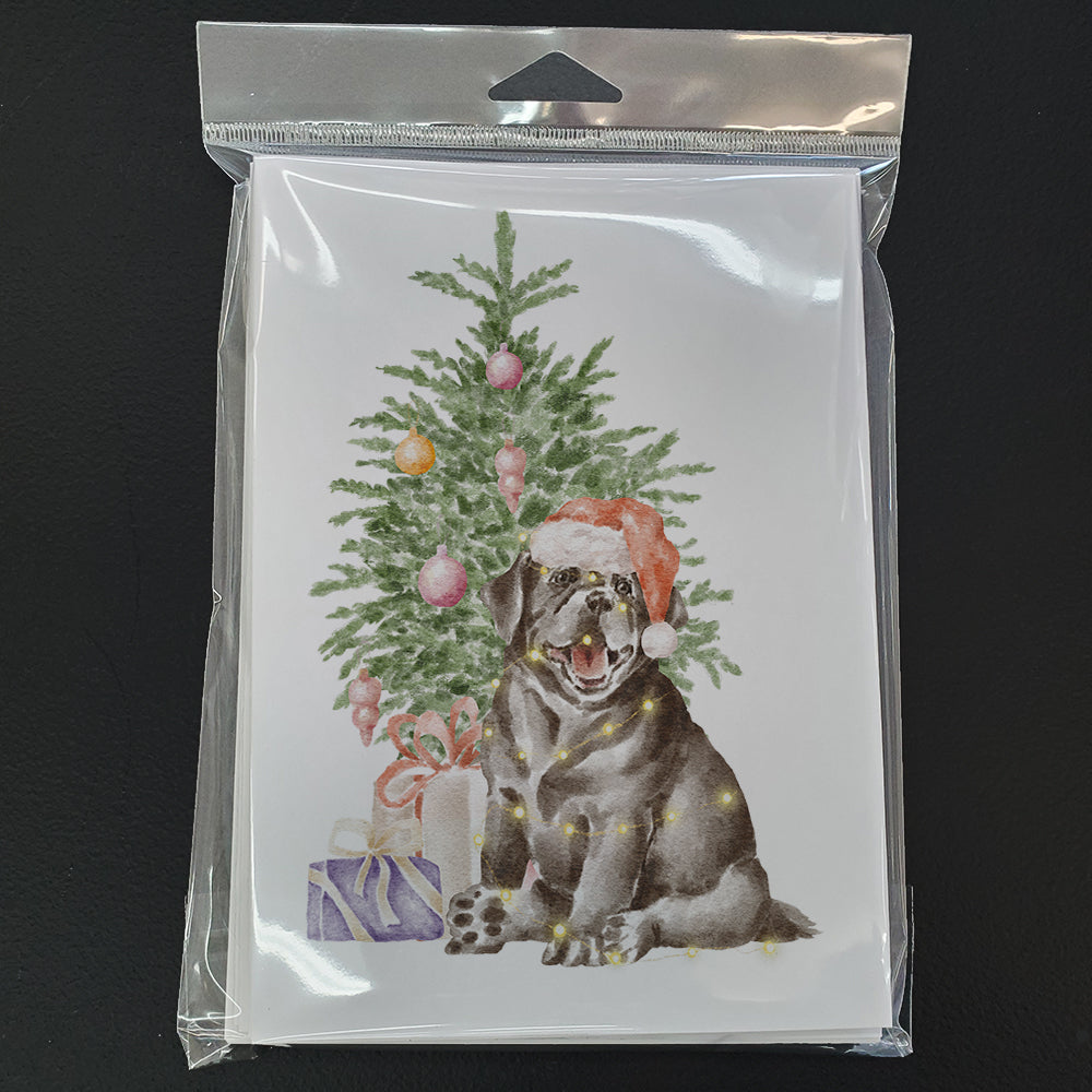 Labrador Retriever Black Puppy Christmas Presents and Tree Greeting Cards Pack of 8 Blank Cards with Envelopes Whimsical A7 Size 5x7