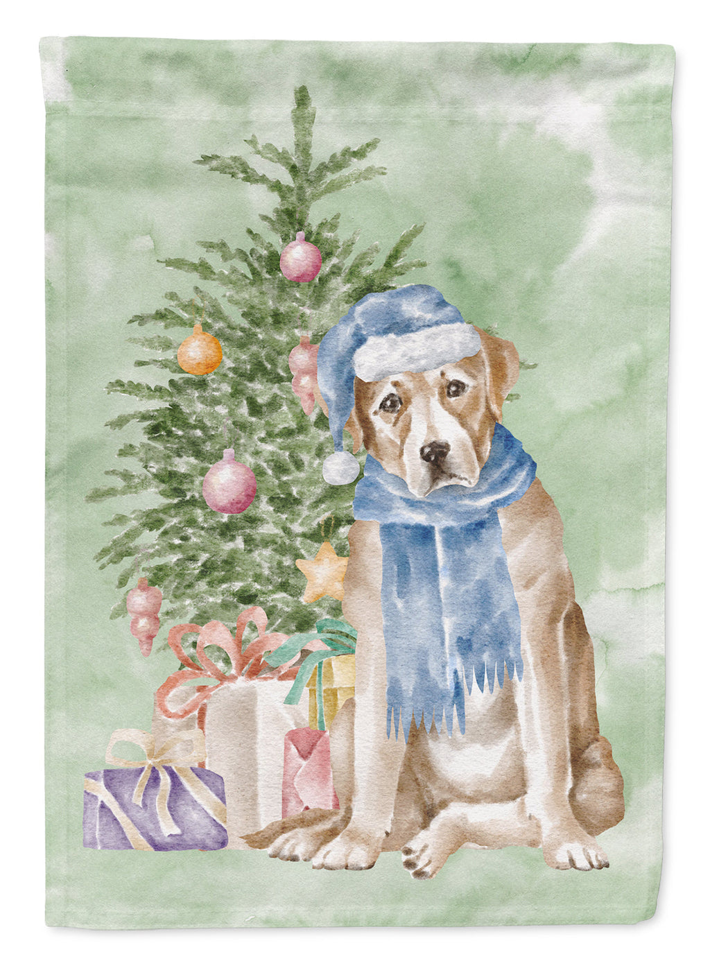 Labrador Retriever Yellow Christmas Presents and Tree House Flag 28x40 Porch Sleeve Pole Decorative Outside Yard Banner Artwork Wall Hanging, Polyester