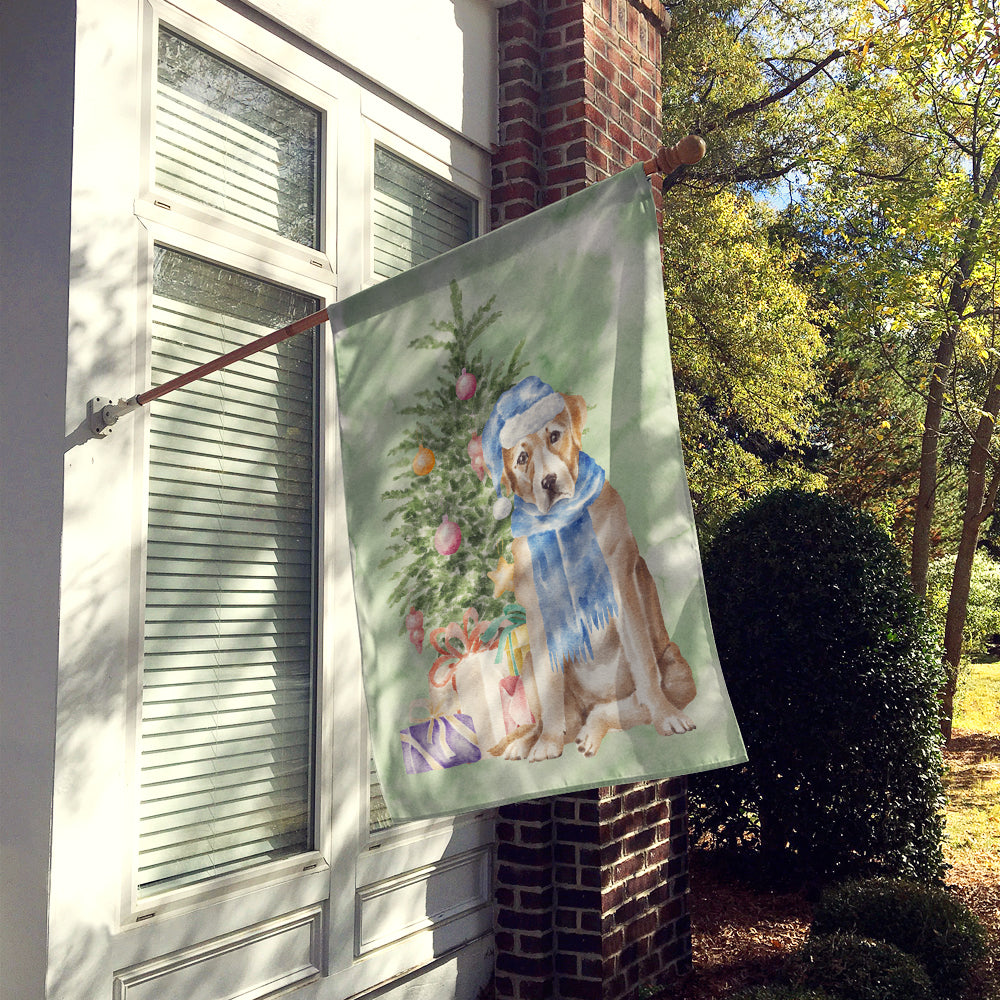 Labrador Retriever Yellow Christmas Presents and Tree House Flag 28x40 Porch Sleeve Pole Decorative Outside Yard Banner Artwork Wall Hanging, Polyester