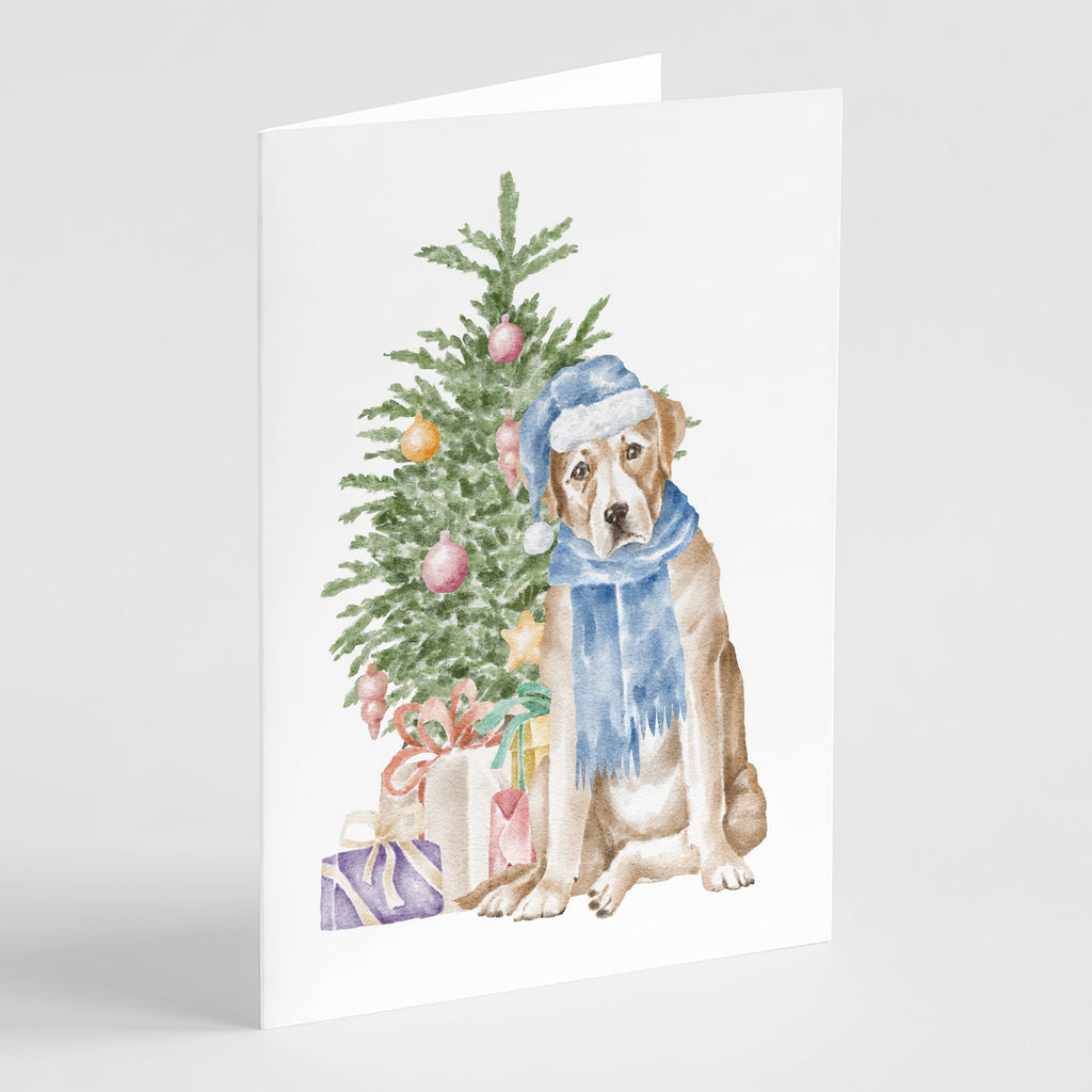 Labrador Retriever Yellow Christmas Presents and Tree Greeting Cards Pack of 8 Blank Cards with Envelopes Whimsical A7 Size 5x7