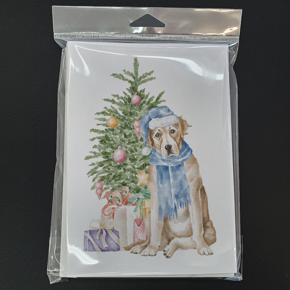 Labrador Retriever Yellow Christmas Presents and Tree Greeting Cards Pack of 8 Blank Cards with Envelopes Whimsical A7 Size 5x7