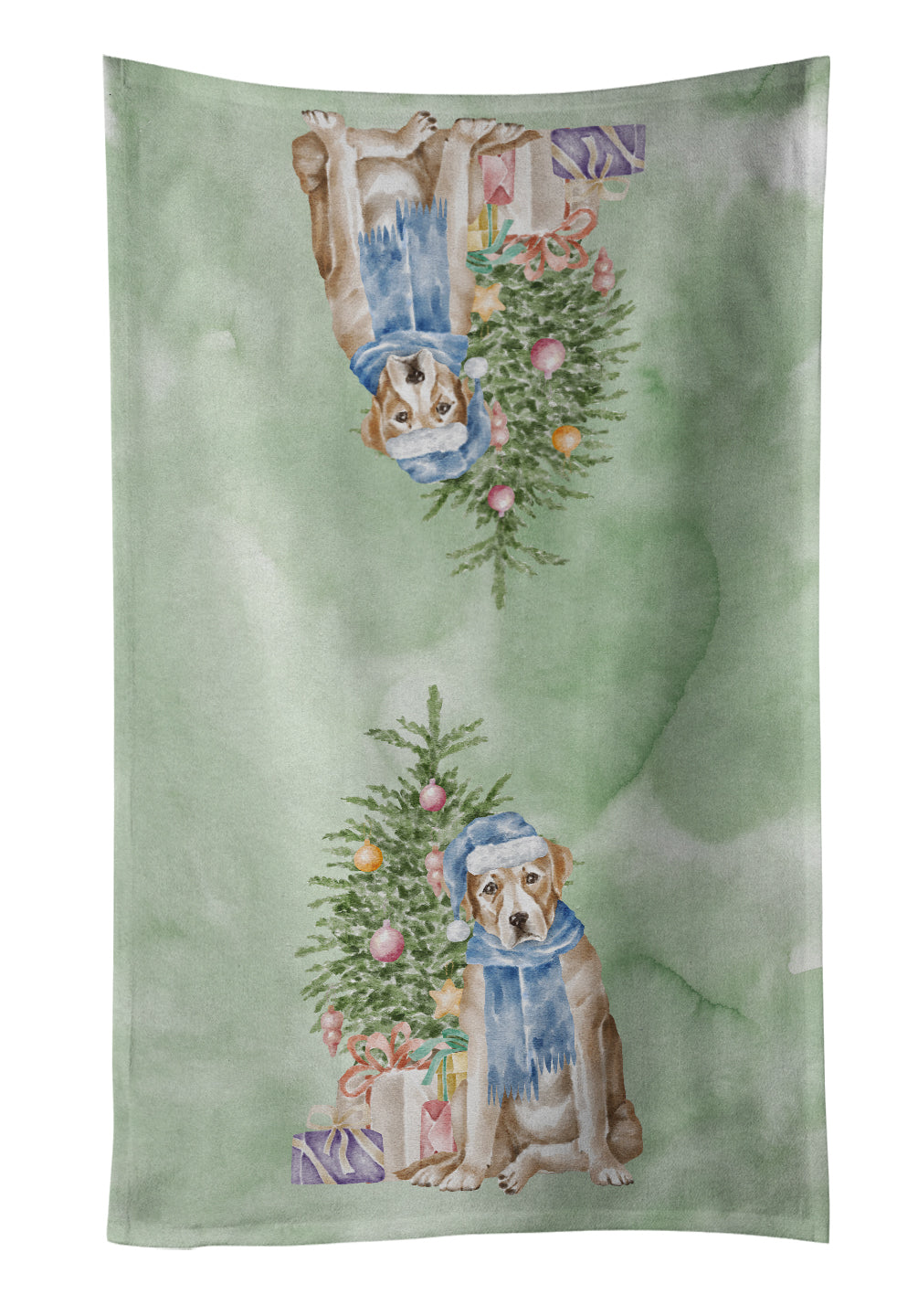 Labrador Retriever Yellow Christmas Presents and Tree Kitchen Towel Velour Plush Front and Cotton Loop Back Machine Washable