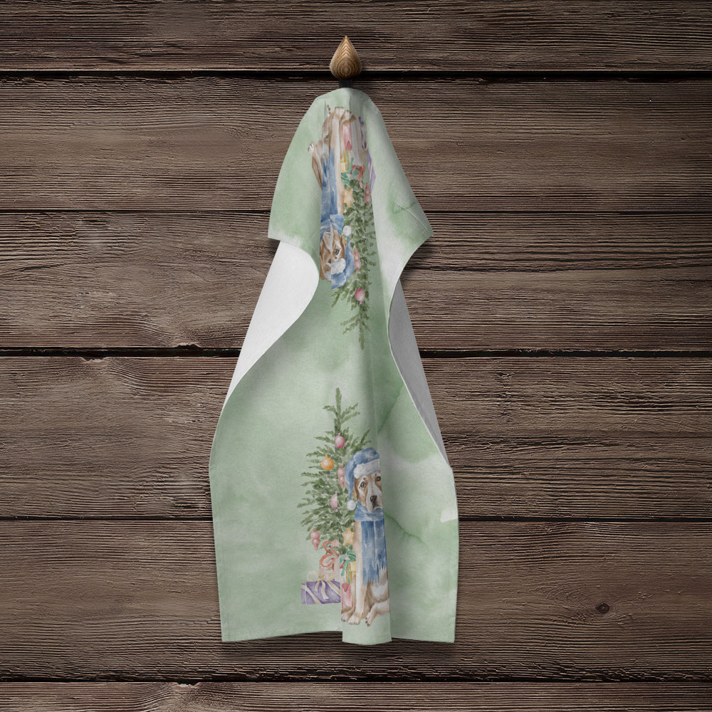 Labrador Retriever Yellow Christmas Presents and Tree Kitchen Towel Velour Plush Front and Cotton Loop Back Machine Washable