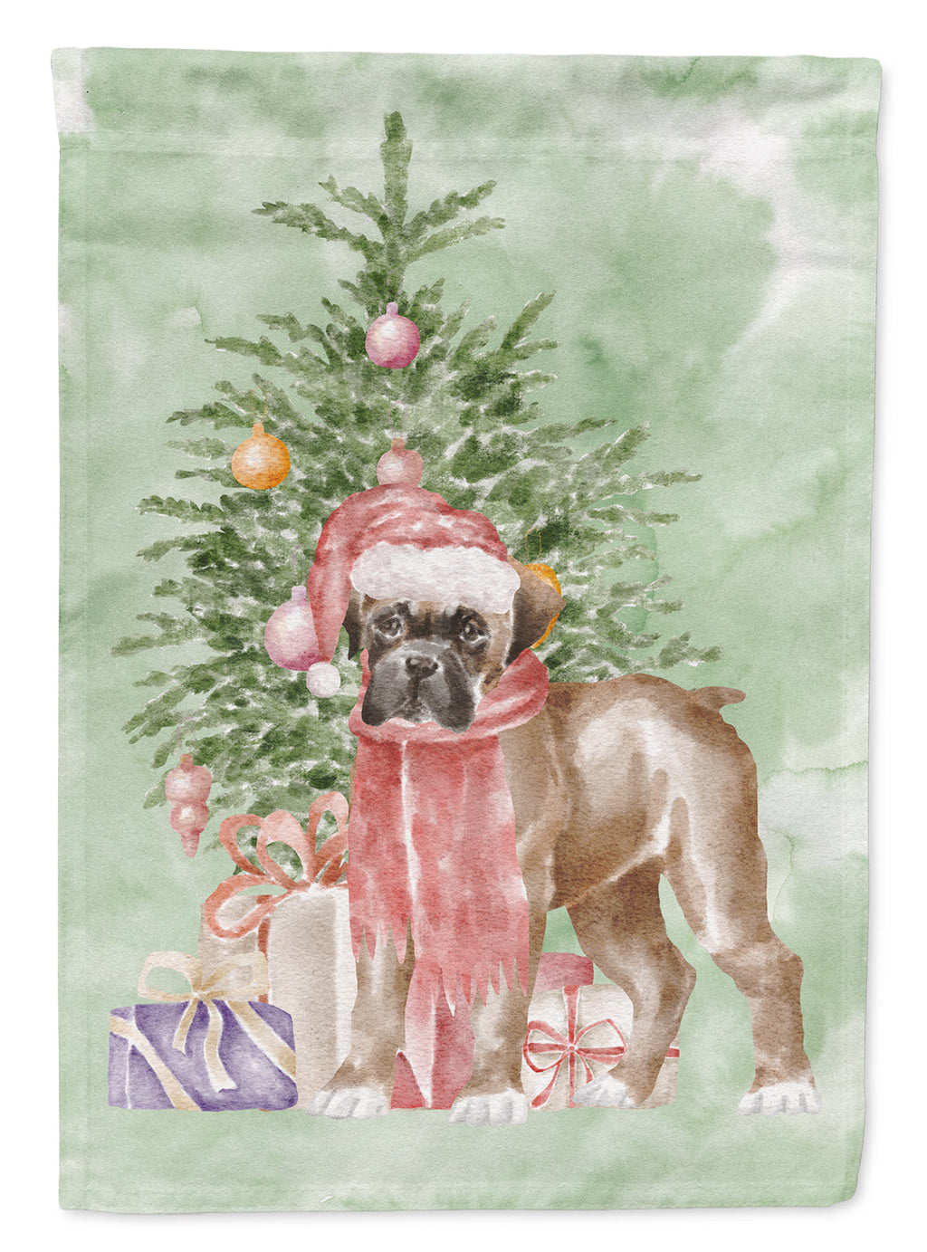 Boxer Puppy Christmas Presents and Tree House Flag 28x40 Porch Sleeve Pole Decorative Outside Yard Banner Artwork Wall Hanging, Polyester