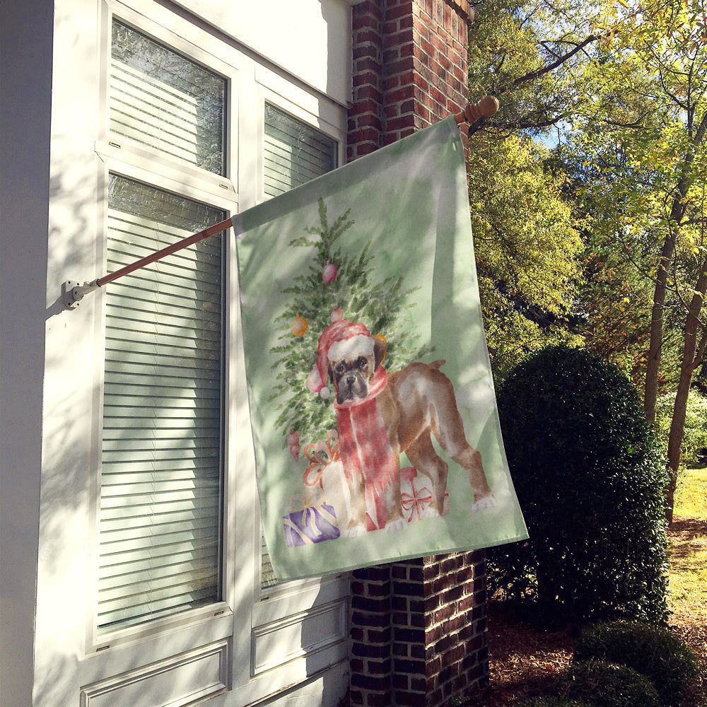 Boxer Puppy Christmas Presents and Tree House Flag 28x40 Porch Sleeve Pole Decorative Outside Yard Banner Artwork Wall Hanging, Polyester