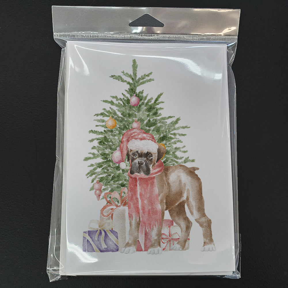 Boxer Puppy Christmas Presents and Tree Greeting Cards Pack of 8 Blank Cards with Envelopes Whimsical A7 Size 5x7