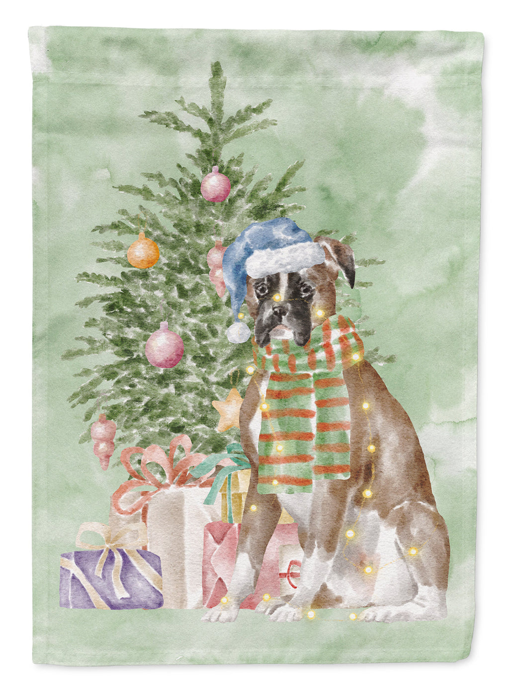 Boxer Christmas Presents and Tree House Flag 28x40 Porch Sleeve Pole Decorative Outside Yard Banner Artwork Wall Hanging, Polyester