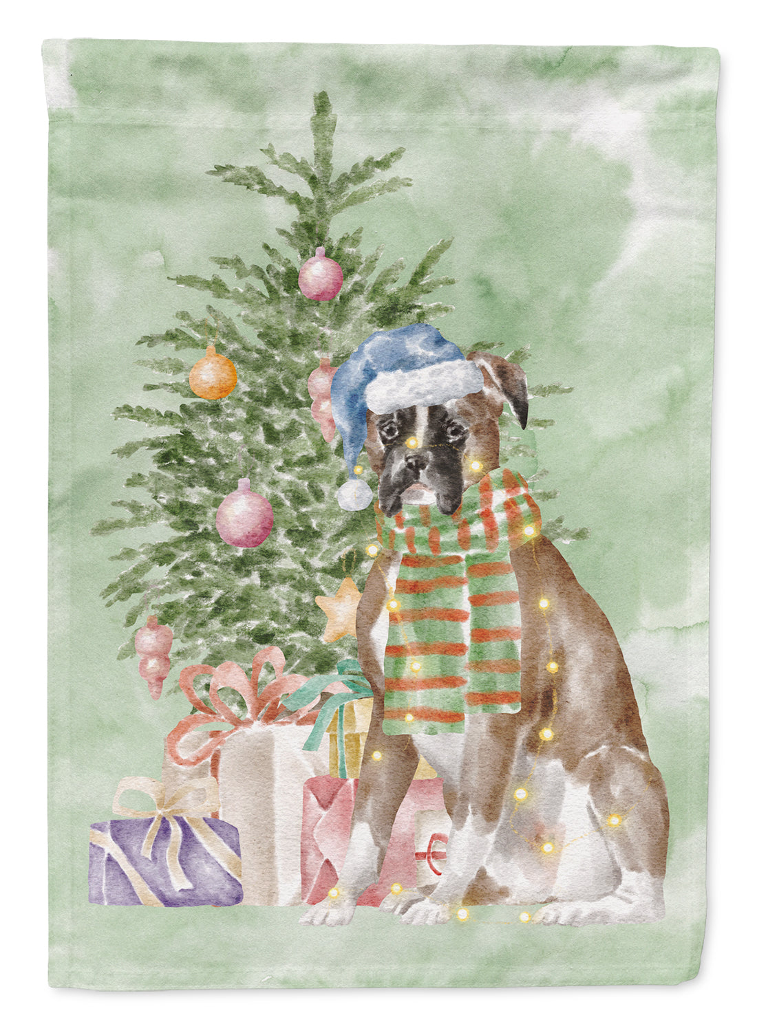 Boxer Christmas Presents and Tree House Flag 28x40 Porch Sleeve Pole Decorative Outside Yard Banner Artwork Wall Hanging, Polyester