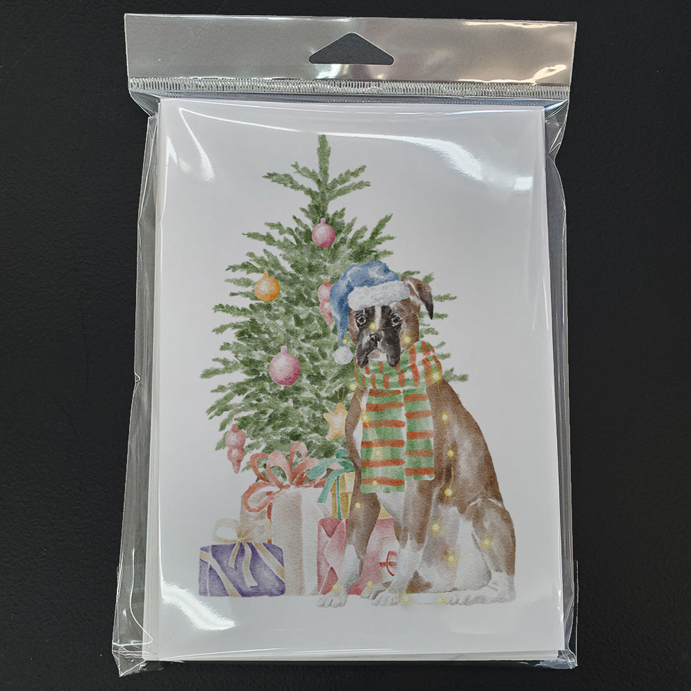 Boxer Christmas Presents and Tree Greeting Cards Pack of 8 Blank Cards with Envelopes Whimsical A7 Size 5x7