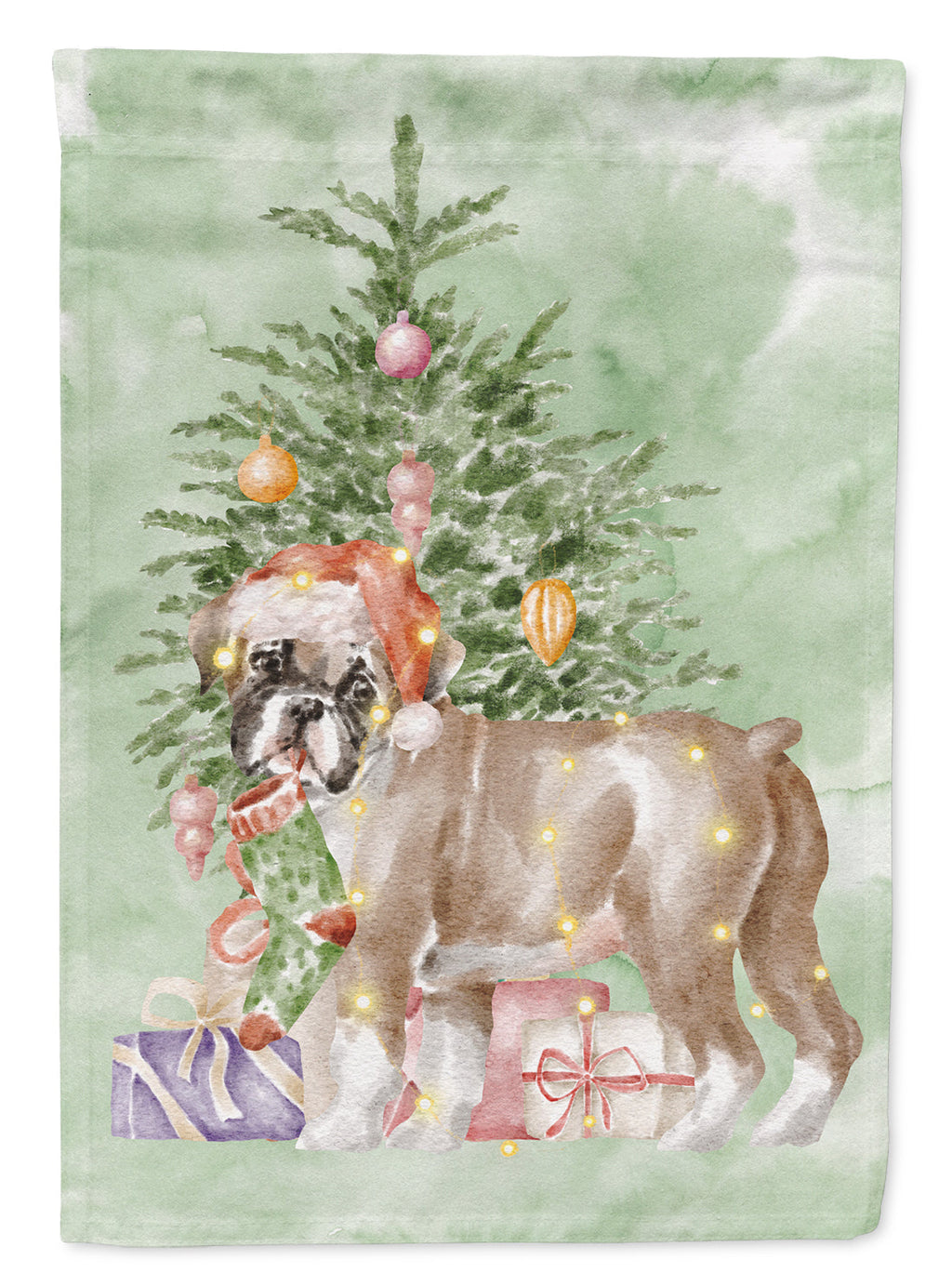 Boxer Puppy #2 Christmas Presents and Tree House Flag 28x40 Porch Sleeve Pole Decorative Outside Yard Banner Artwork Wall Hanging, Polyester