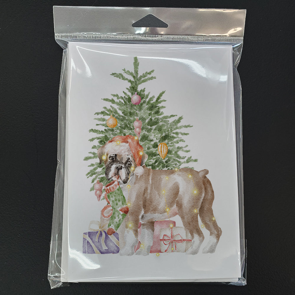 Boxer Puppy #2 Christmas Presents and Tree Greeting Cards Pack of 8 Blank Cards with Envelopes Whimsical A7 Size 5x7