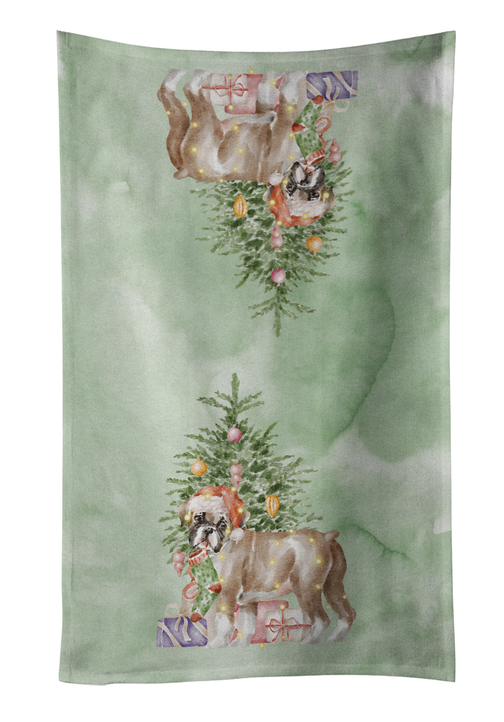 Boxer Puppy #2 Christmas Presents and Tree Kitchen Towel Velour Plush Front and Cotton Loop Back Machine Washable