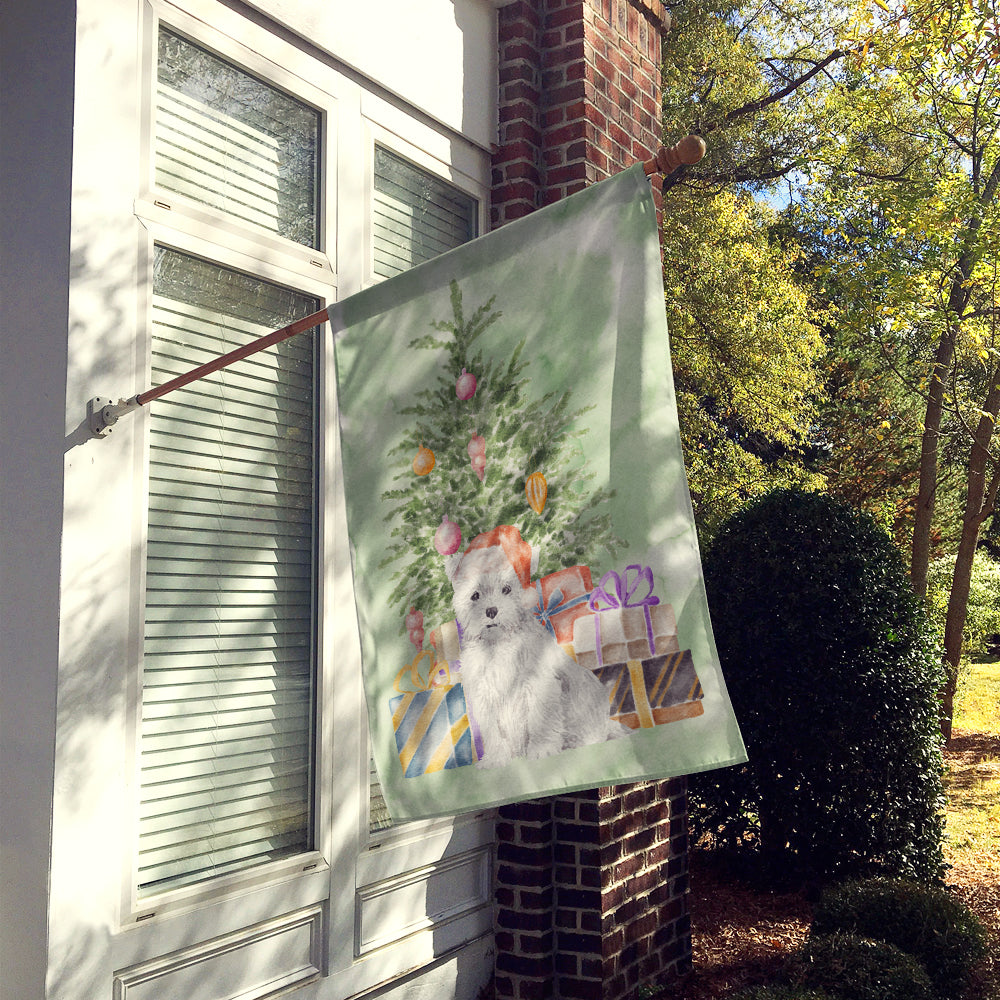 West Highland White Terrier Puppy Christmas Presents and Tree House Flag 28x40 Porch Sleeve Pole Decorative Outside Yard Banner Artwork Wall Hanging, Polyester