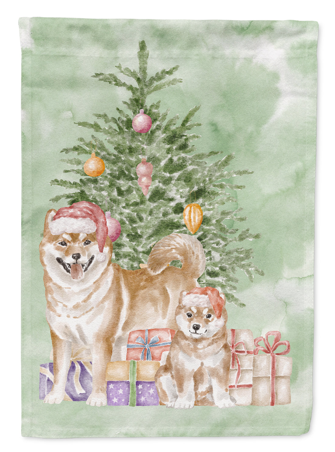 Shiba Inu Momma and Baby Christmas Presents and Tree House Flag 28x40 Porch Sleeve Pole Decorative Outside Yard Banner Artwork Wall Hanging, Polyester