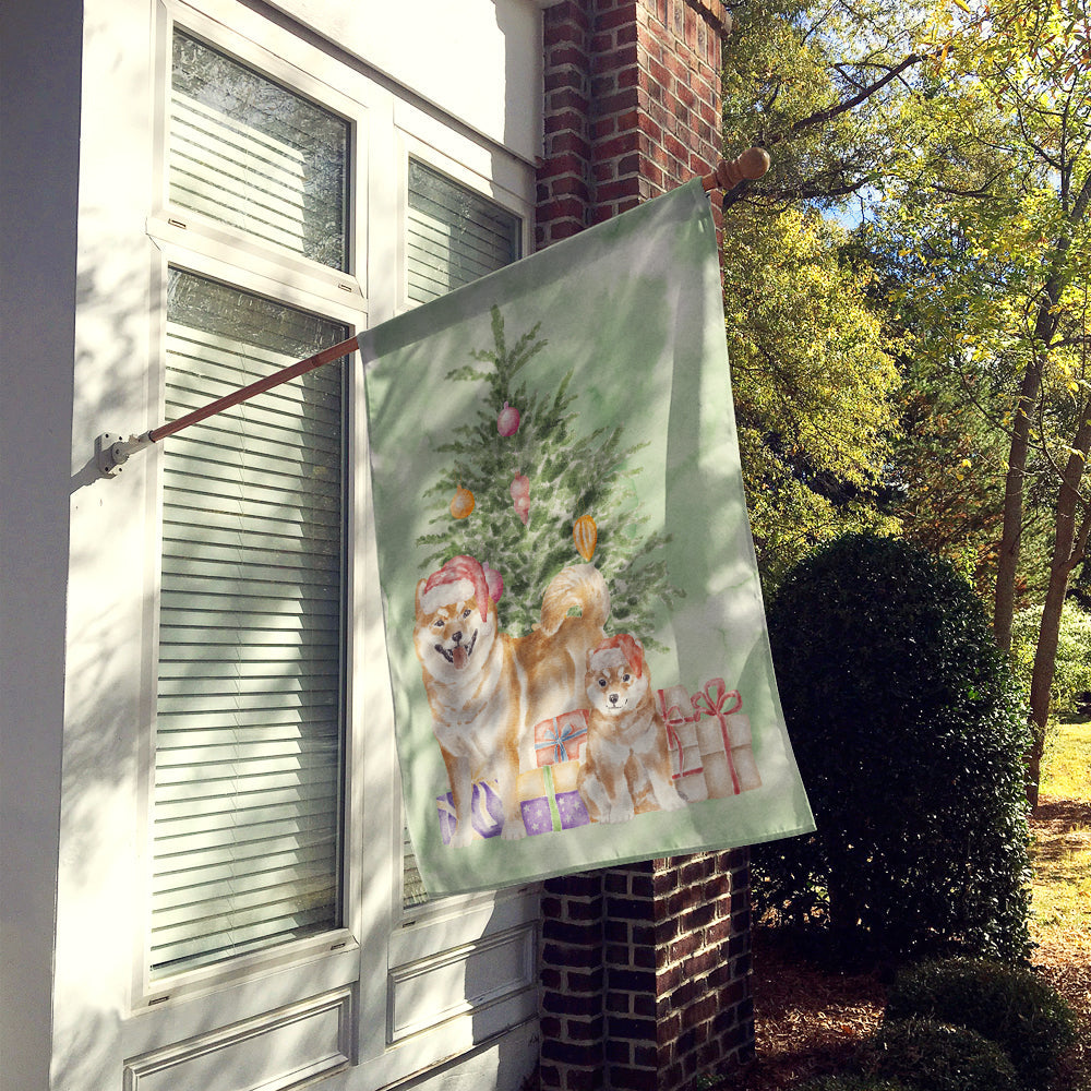 Shiba Inu Momma and Baby Christmas Presents and Tree House Flag 28x40 Porch Sleeve Pole Decorative Outside Yard Banner Artwork Wall Hanging, Polyester