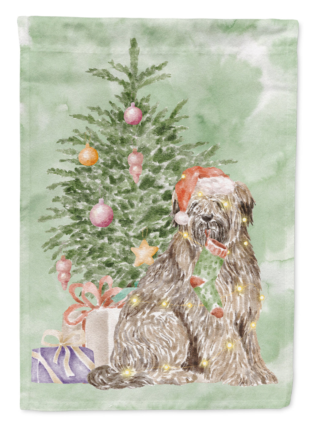 Briard Christmas Presents and Tree House Flag 28x40 Porch Sleeve Pole Decorative Outside Yard Banner Artwork Wall Hanging, Polyester