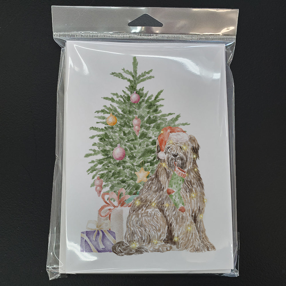 Briard Christmas Presents and Tree Greeting Cards Pack of 8 Blank Cards with Envelopes Whimsical A7 Size 5x7