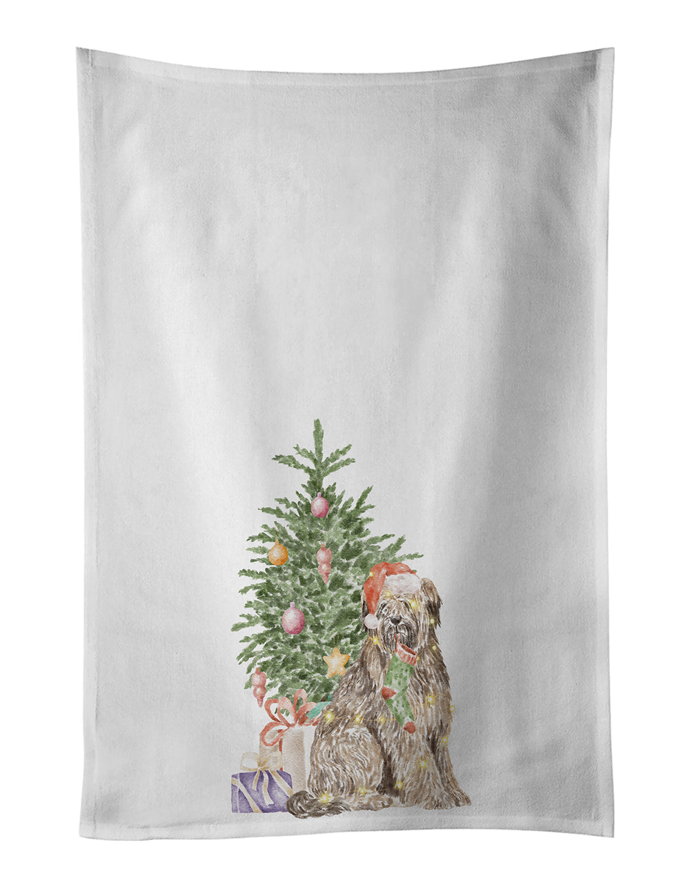 Briard Christmas Presents and Tree Kitchen Towel Set of 2 White Dish Towels Decorative Bathroom Hand towel for Hand, Face, Hair, Yoga, Tea, Dishcloth, 19 X 28", White