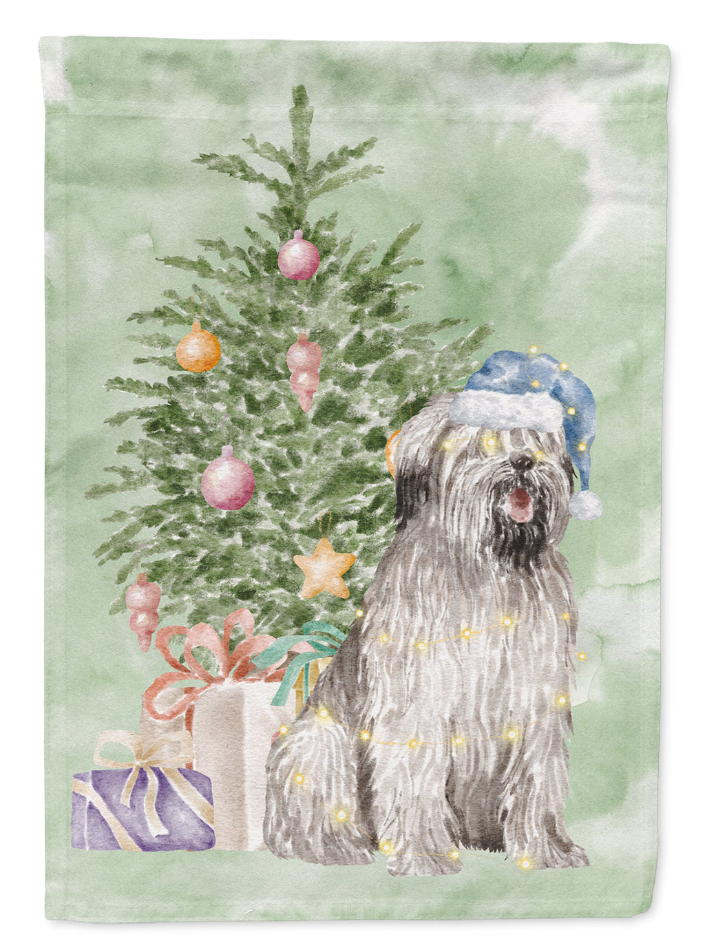 Briard #2 Christmas Presents and Tree House Flag 28x40 Porch Sleeve Pole Decorative Outside Yard Banner Artwork Wall Hanging, Polyester