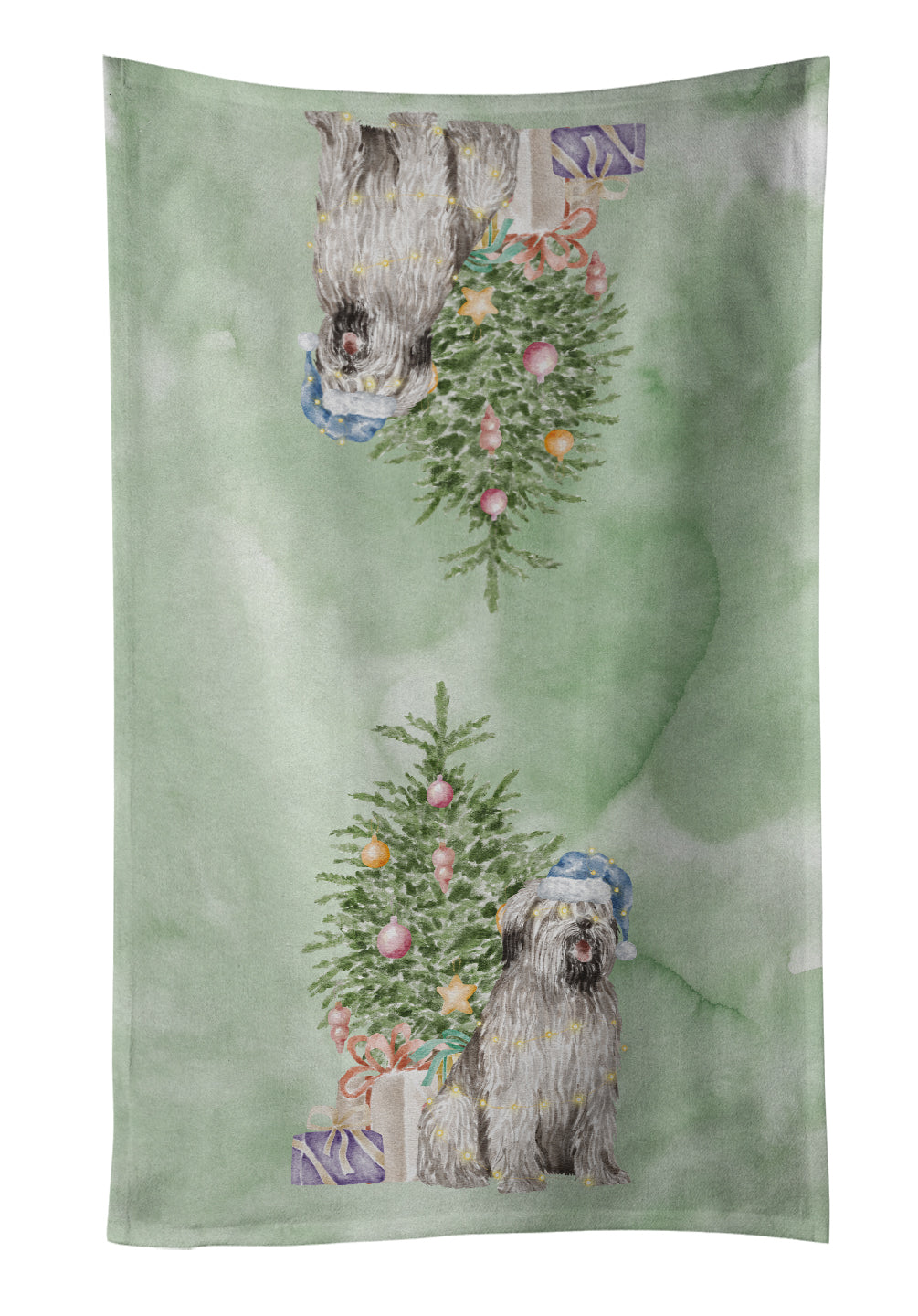 Briard #2 Christmas Presents and Tree Kitchen Towel Velour Plush Front and Cotton Loop Back Machine Washable