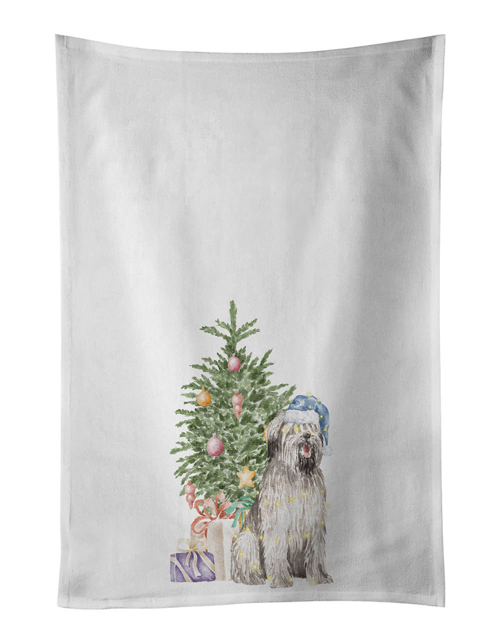 Briard #2 Christmas Presents and Tree Kitchen Towel Set of 2 White Dish Towels Decorative Bathroom Hand towel for Hand, Face, Hair, Yoga, Tea, Dishcloth, 19 X 28", White