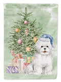 Bichon Frise Blue Hat Christmas Presents and Tree House Flag 28x40 Porch Sleeve Pole Decorative Outside Yard Banner Artwork Wall Hanging, Polyester