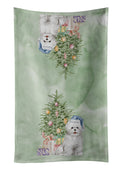 Bichon Frise Blue Hat Christmas Presents and Tree Kitchen Towel Velour Plush Front and Cotton Loop Back Machine Washable