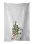 Bichon Frise Blue Hat Christmas Presents and Tree Kitchen Towel Set of 2 White Dish Towels Decorative Bathroom Hand towel for Hand, Face, Hair, Yoga, Tea, Dishcloth, 19 X 28", White