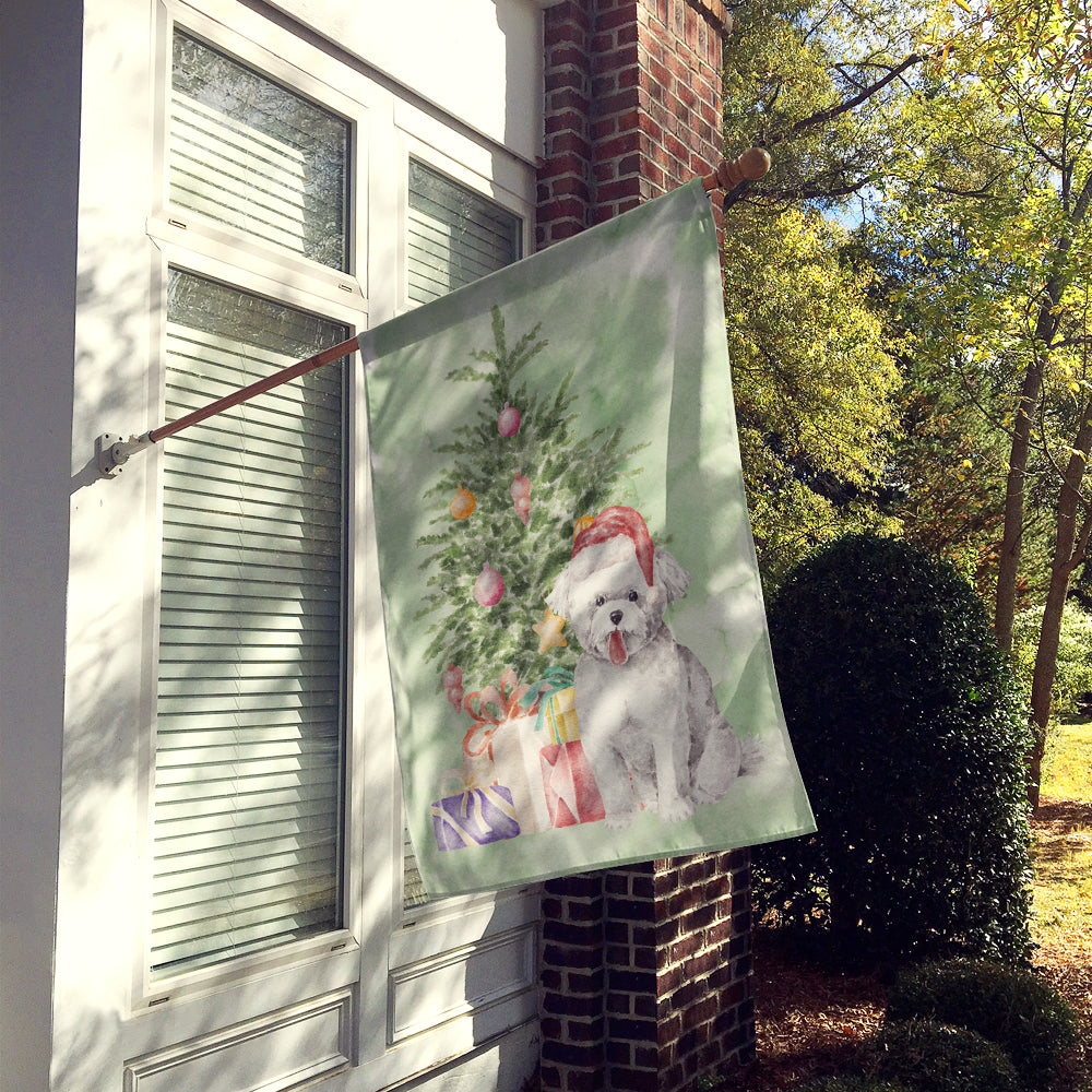 Bichon Frise Puppy Christmas Presents and Tree House Flag 28x40 Porch Sleeve Pole Decorative Outside Yard Banner Artwork Wall Hanging, Polyester