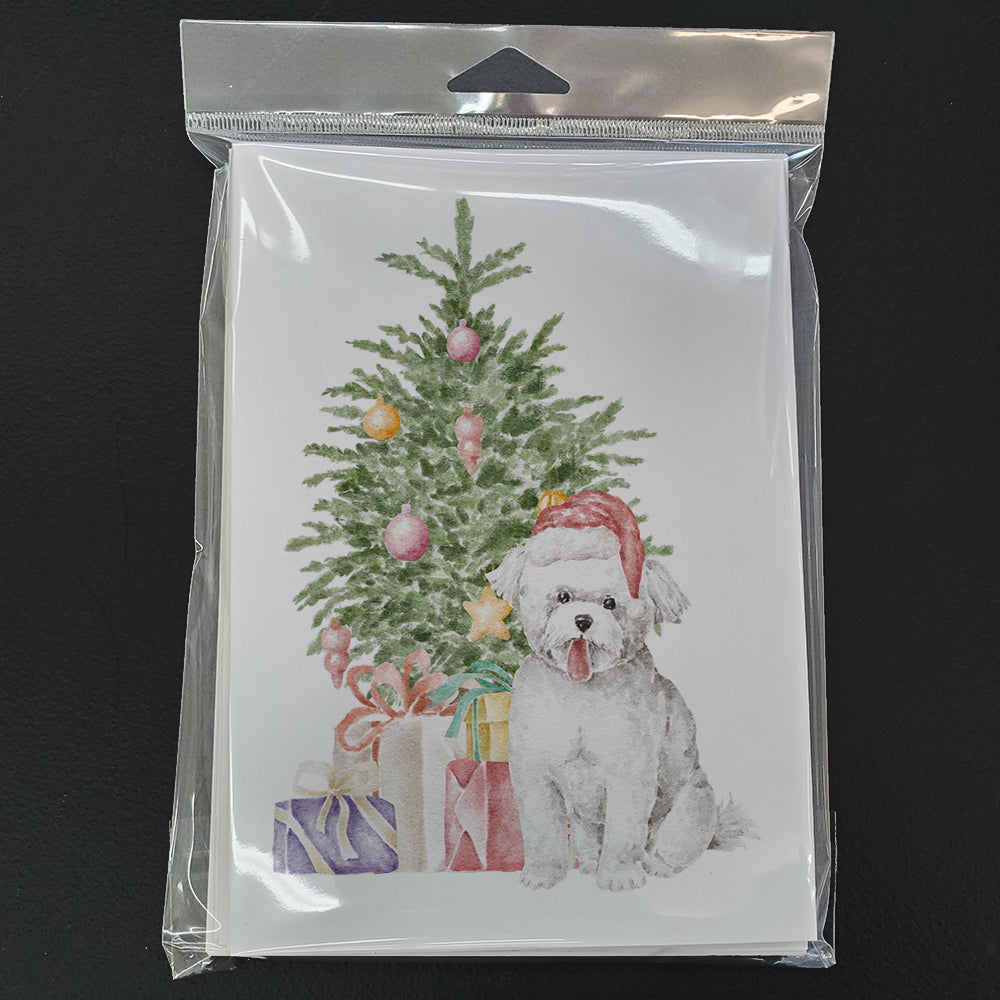 Bichon Frise Puppy Christmas Presents and Tree Greeting Cards Pack of 8 Blank Cards with Envelopes Whimsical A7 Size 5x7
