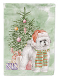 Bichon Frise Red Hat Christmas Presents and Tree House Flag 28x40 Porch Sleeve Pole Decorative Outside Yard Banner Artwork Wall Hanging, Polyester