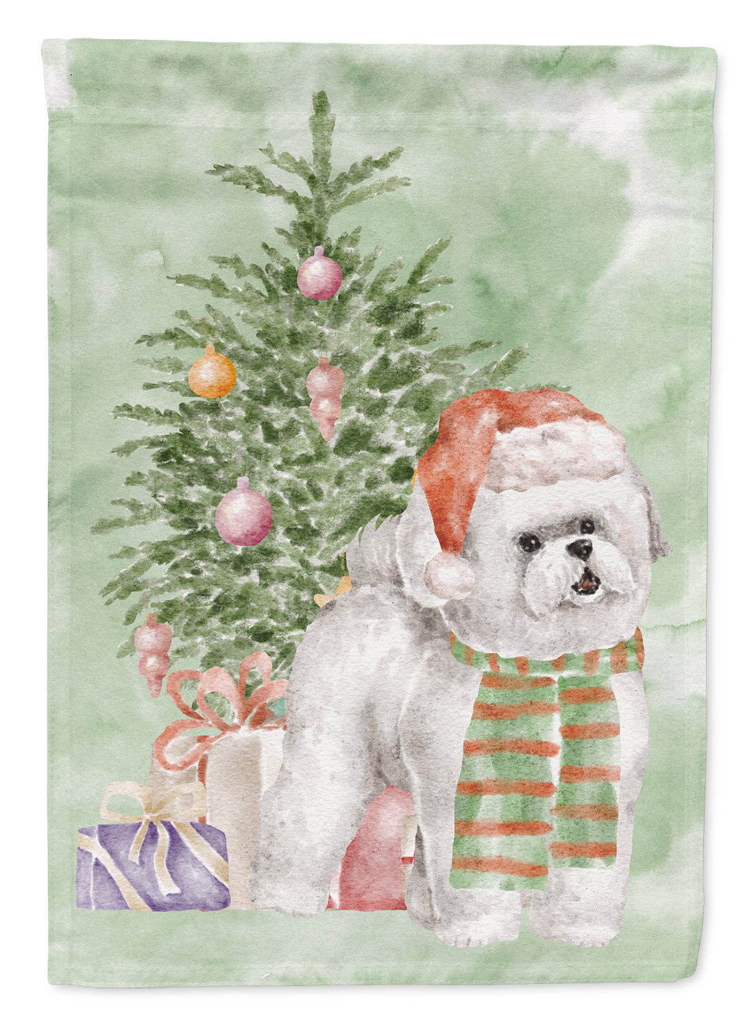 Bichon Frise Red Hat Christmas Presents and Tree House Flag 28x40 Porch Sleeve Pole Decorative Outside Yard Banner Artwork Wall Hanging, Polyester