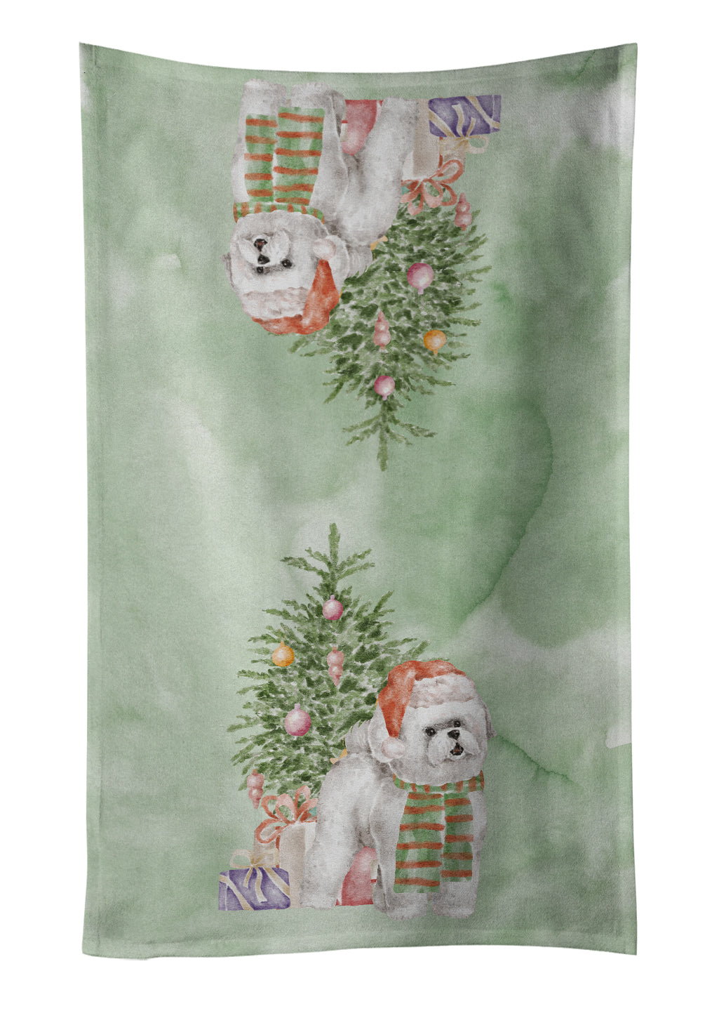 Bichon Frise Red Hat Christmas Presents and Tree Kitchen Towel Velour Plush Front and Cotton Loop Back Machine Washable