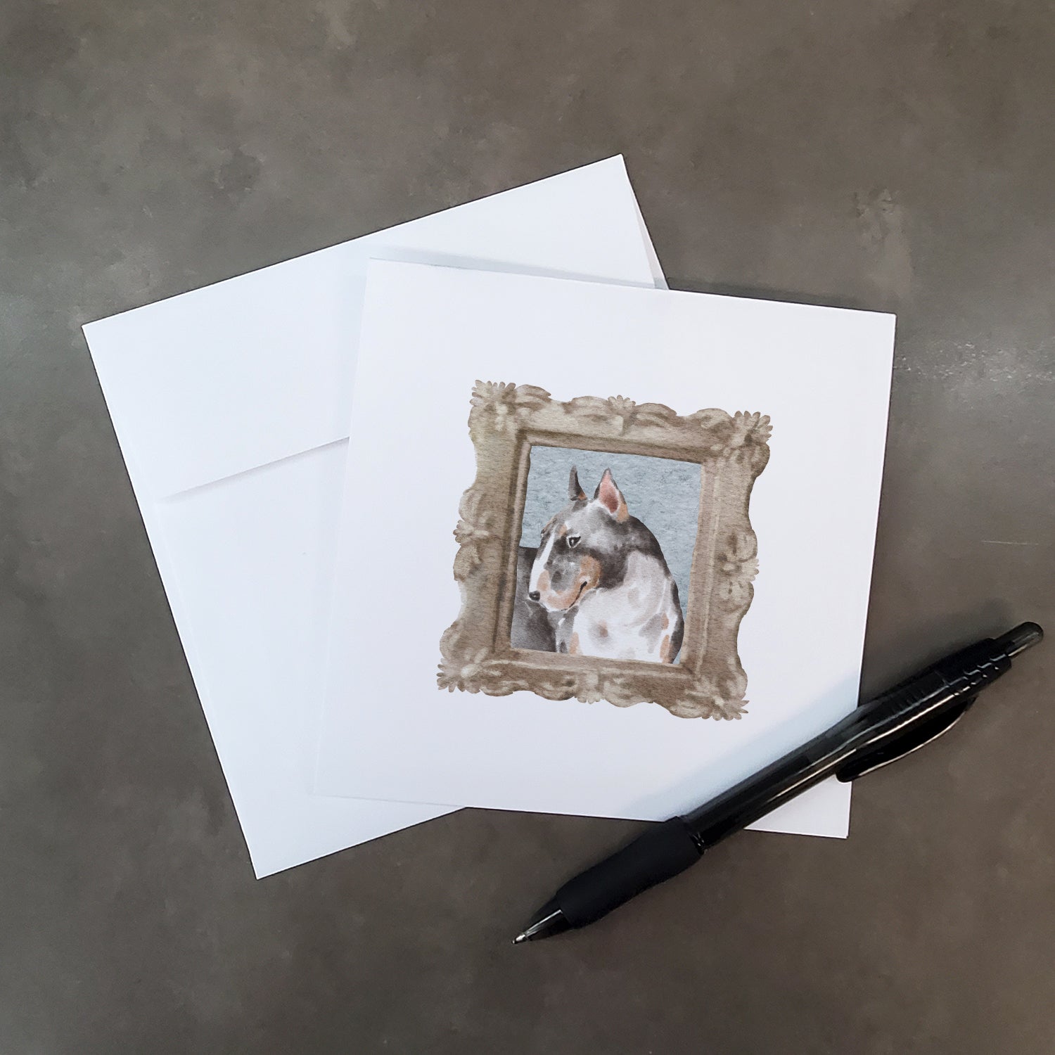 Bull Terrier Tricolor Side View Pretty as a Picture Square Greeting Cards and Envelopes Pack of 8 Blank Cards with Envelopes Blank Thank You Note Greeting Cards Stationery
