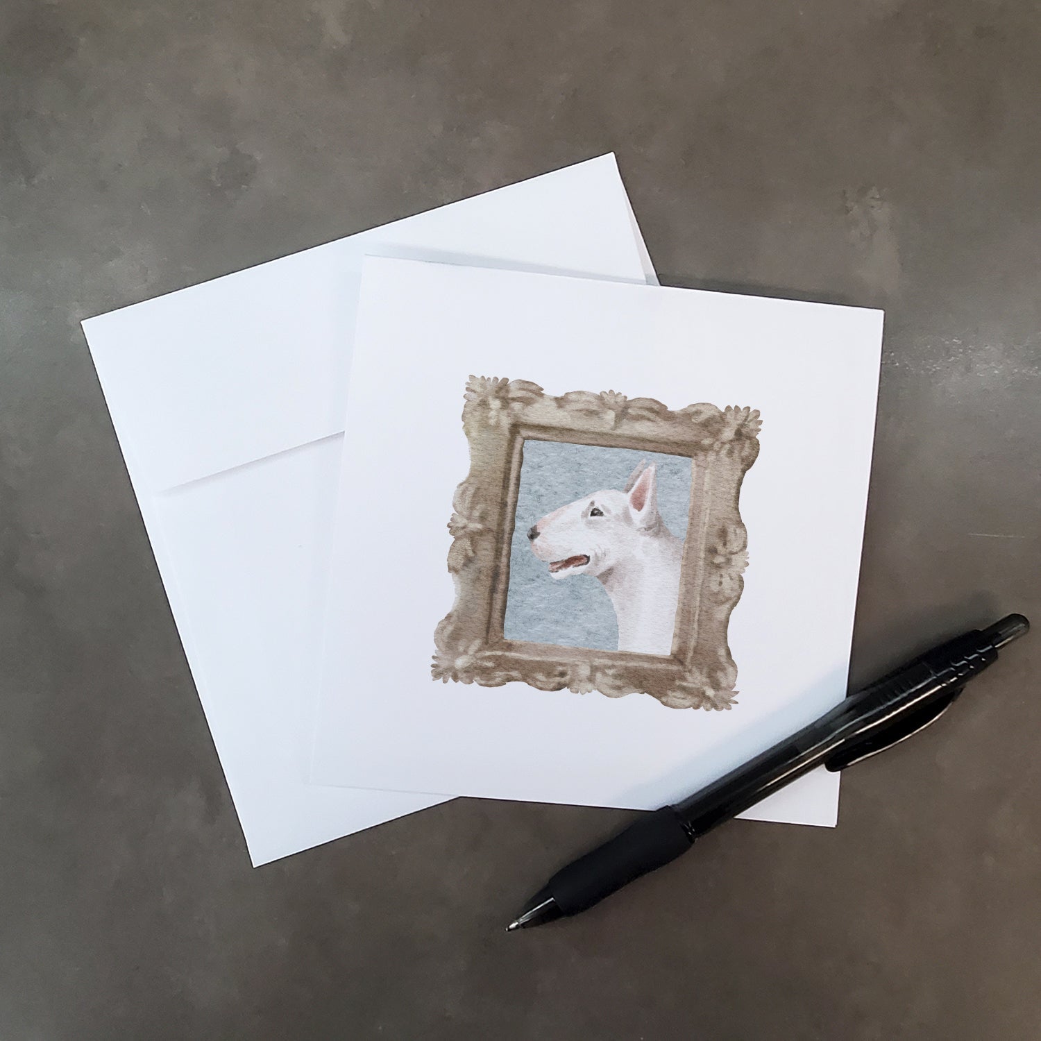Bull Terrier White Side View Pretty as a Picture Square Greeting Cards and Envelopes Pack of 8 Blank Cards with Envelopes Blank Thank You Note Greeting Cards Stationery