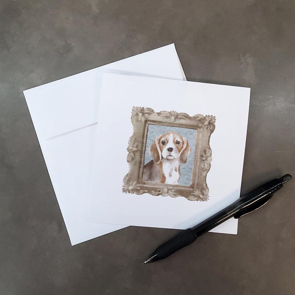 Beagle Tricolor Front View Pretty as a Picture Square Greeting Cards and Envelopes Pack of 8 Blank Cards with Envelopes Blank Thank You Note Greeting Cards Stationery
