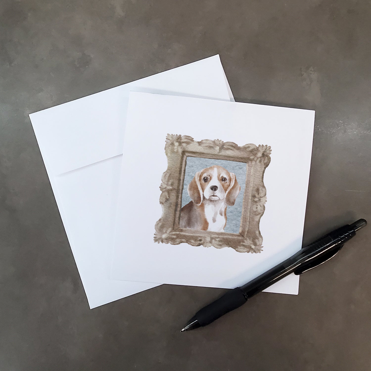 Beagle Tricolor Front View Pretty as a Picture Square Greeting Cards and Envelopes Pack of 8 Blank Cards with Envelopes Blank Thank You Note Greeting Cards Stationery