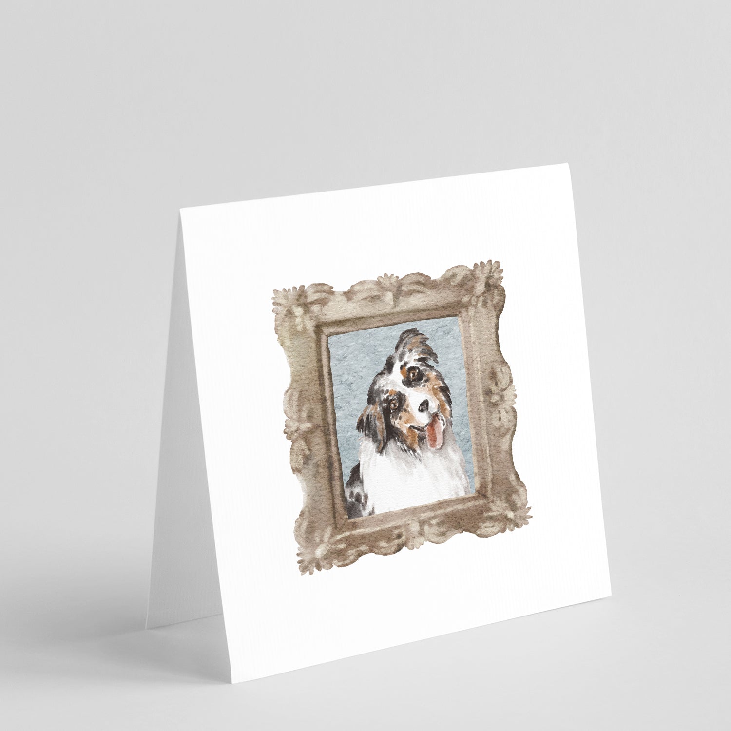 Australian Shepherd Merle Tongue Out Pretty as a Picture Square Greeting Cards and Envelopes Pack of 8 Blank Cards with Envelopes Blank Thank You Note Greeting Cards Stationery
