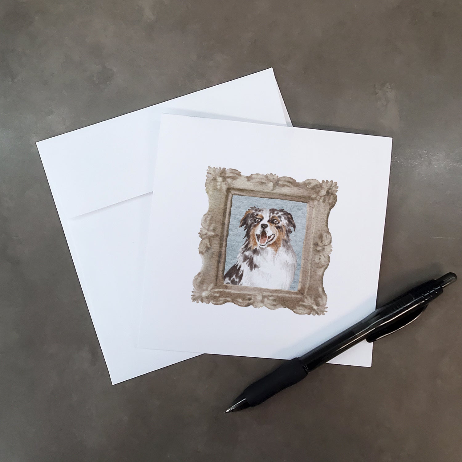 Australian Shepherd Merle Smile Pretty as a Picture Square Greeting Cards and Envelopes Pack of 8 Blank Cards with Envelopes Blank Thank You Note Greeting Cards Stationery