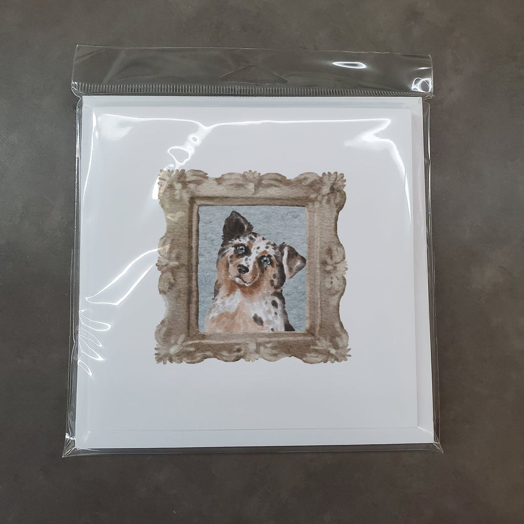 Australian Shepherd Merle Puppy Pretty as a Picture Square Greeting Cards and Envelopes Pack of 8 Blank Cards with Envelopes Blank Thank You Note Greeting Cards Stationery