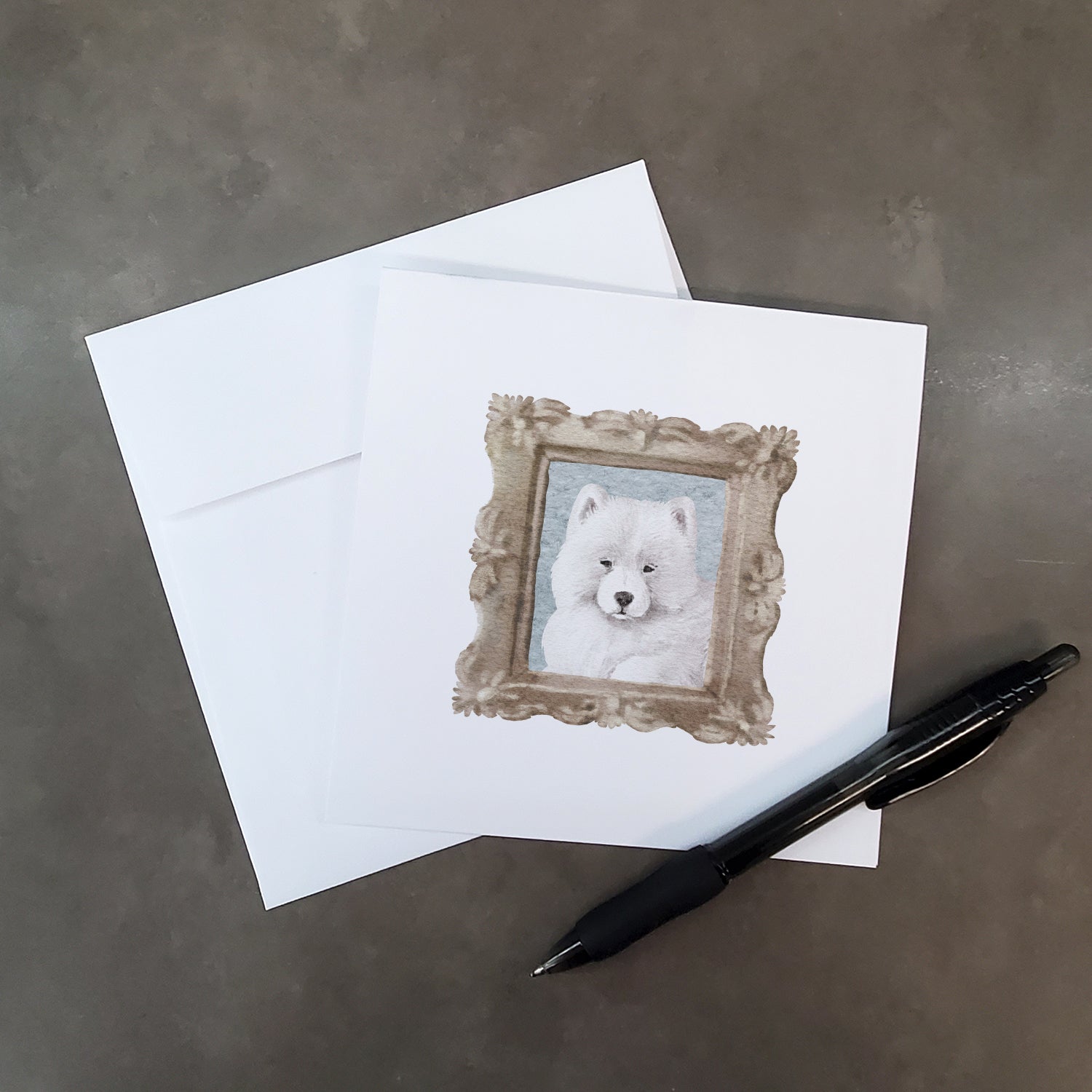 Samoyed Puppy Front View 2 Pretty as a Picture Square Greeting Cards and Envelopes Pack of 8 Blank Cards with Envelopes Blank Thank You Note Greeting Cards Stationery