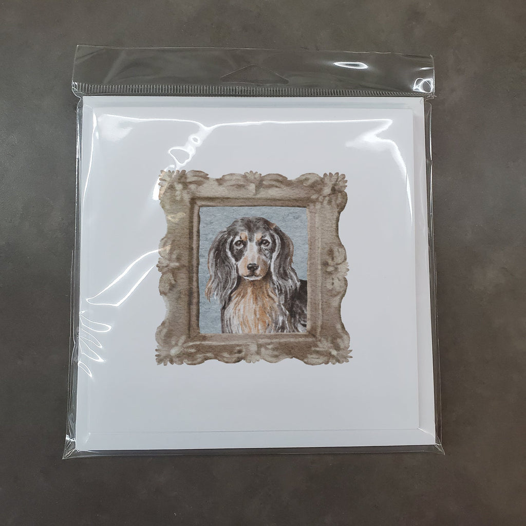 Dachsund Longhaired Black Tan Front View Pretty as a Picture Square Greeting Cards and Envelopes Pack of 8 Blank Cards with Envelopes Blank Thank You Note Greeting Cards Stationery