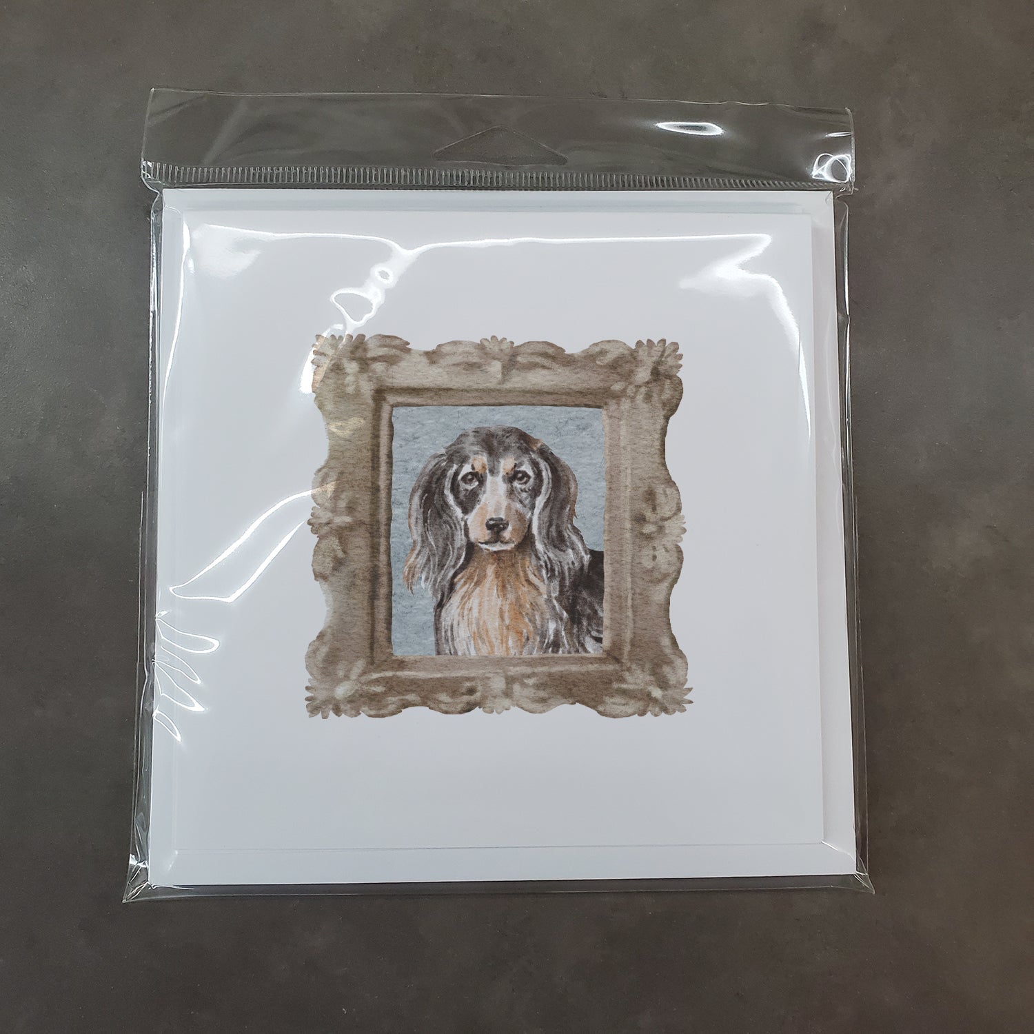 Dachsund Longhaired Black Tan Front View Pretty as a Picture Square Greeting Cards and Envelopes Pack of 8 Blank Cards with Envelopes Blank Thank You Note Greeting Cards Stationery