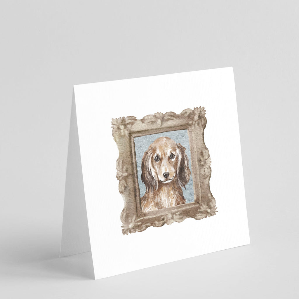 Dachsund Longhaired Red Front View Pretty as a Picture Square Greeting Cards and Envelopes Pack of 8 Blank Cards with Envelopes Blank Thank You Note Greeting Cards Stationery