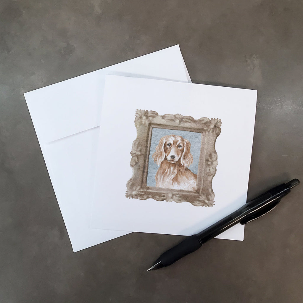 Dachsund Longhaired Red Front View Pretty as a Picture Square Greeting Cards and Envelopes Pack of 8 Blank Cards with Envelopes Blank Thank You Note Greeting Cards Stationery